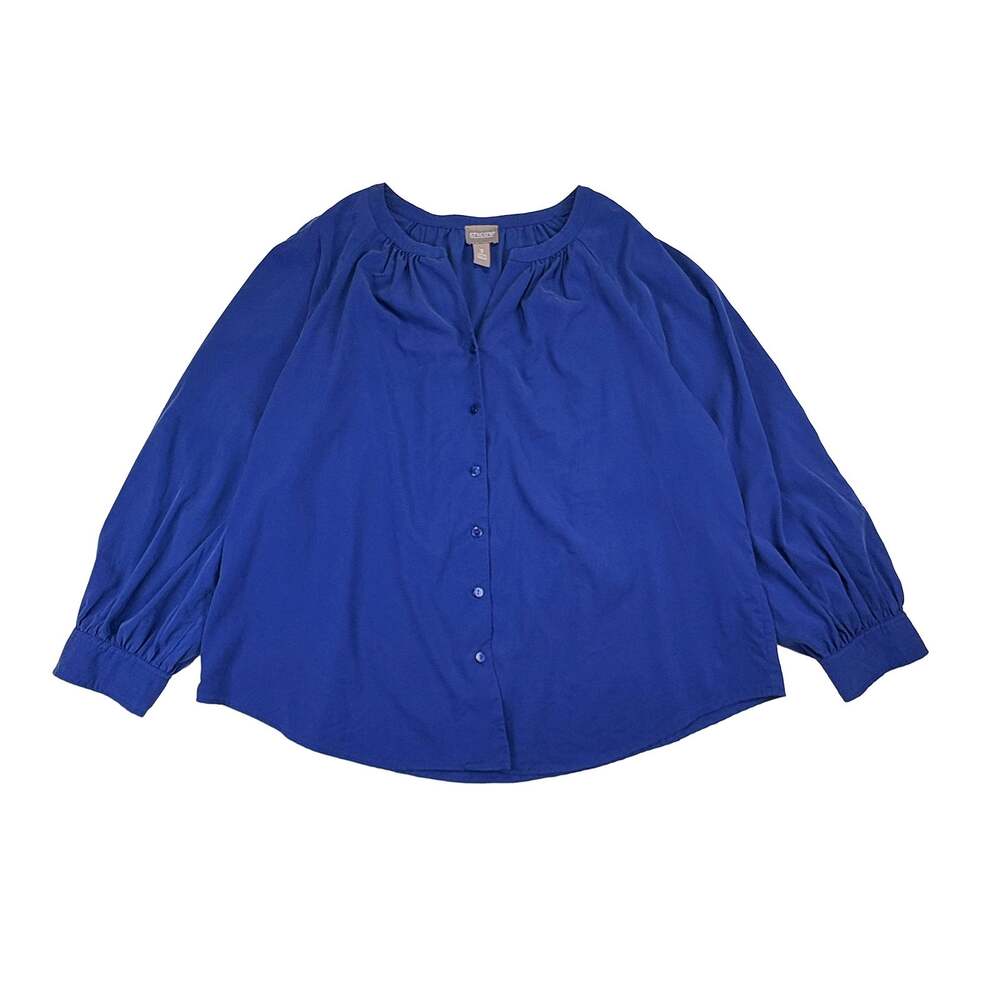 Chico’s Peasant Blouse Women’s 3 XL Cobalt Blue Silky Office Balloon Sleeve